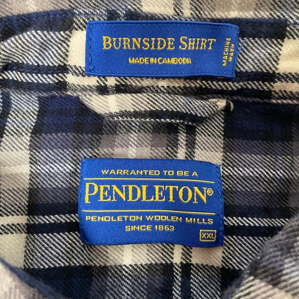 Pendleton Burnside Shirt Mens XXL Blue Plaid Cotton Flannel Button Long Sleeve